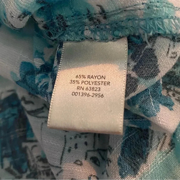 Cj Banks 1X Top Shirt Blue Floral Landscape Button Up V Neck 3/4 Sleeve High Low - Picture 6 of 7